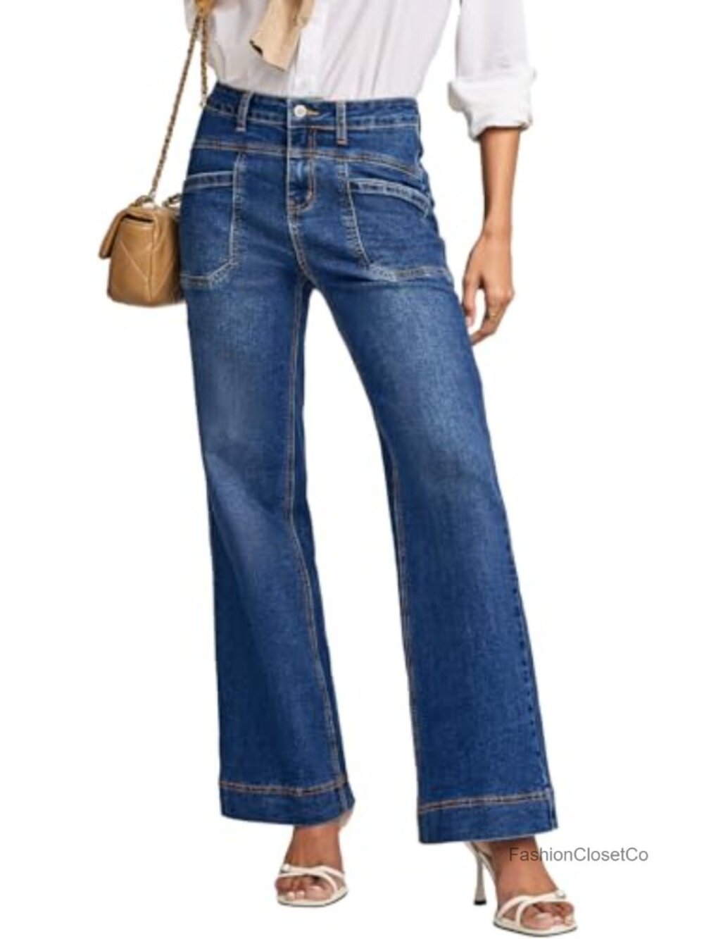 Womens Wide Leg High Waisted Bootcut Jeans Stretchy Denim Pants